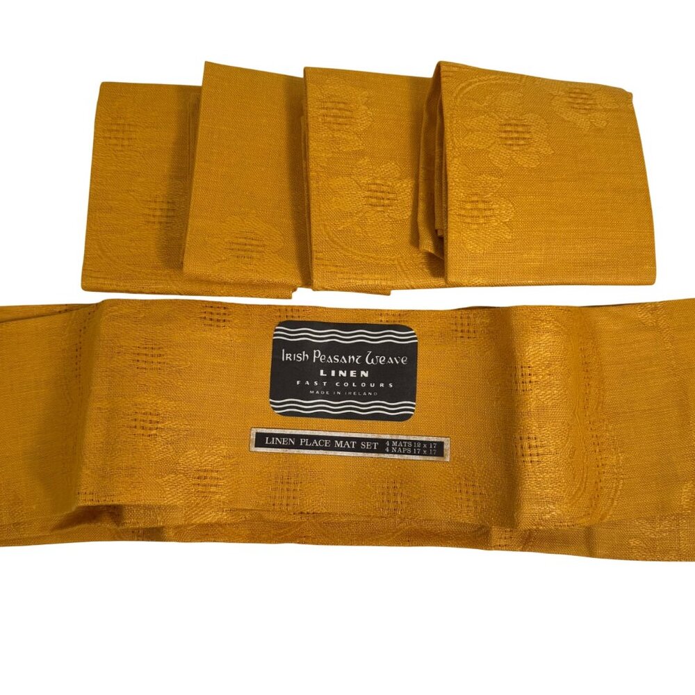 Irish Peasant Weave Linen Place Mat Set 4 Mats 2 Napkins Mustard Gold NWT